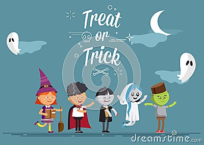 Happy Halloween. Set of cute cartoon children Vector Illustration