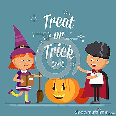 Happy Halloween. Set of cute cartoon children Vector Illustration