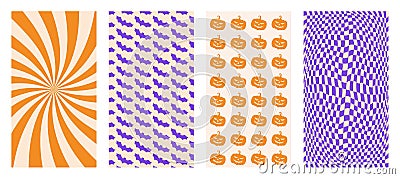 Happy Halloween simple card collection. Set of vertical banners, instagram stories, invitation. Trendy retro style Vector Illustration