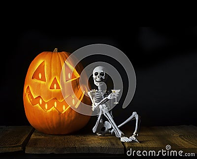 Happy Halloween Skeleton Drinking Martini Stock Photo