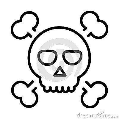 Happy halloween, skull crossed bones trick or treat party celebration linear icon design Vector Illustration