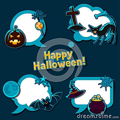 Happy halloween speech bubbles with stickers Vector Illustration