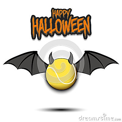 Happy Halloween. Tennis ball with horns and wings Vector Illustration