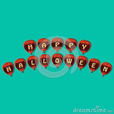 Happy Halloween Text On Balloon Head Character. Vector Illustration