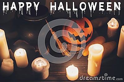 Happy Halloween text concept. Seasons greeting, spooky Halloween Stock Photo