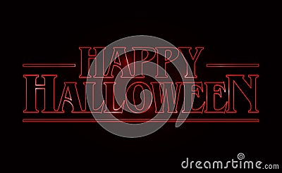 Happy Halloween text design, Happy Halloween word with Red glow text on black background. 80`s style, eighties design. Vector Illustration