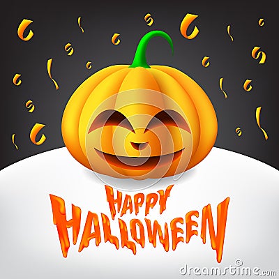 Happy Halloween Text with Happy Pumpkins in a minimalist Illustration. Vector Vector Illustration