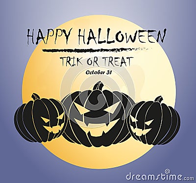 Happy Halloween - Three scary pumpkins cartoon vector illustration Vector Illustration