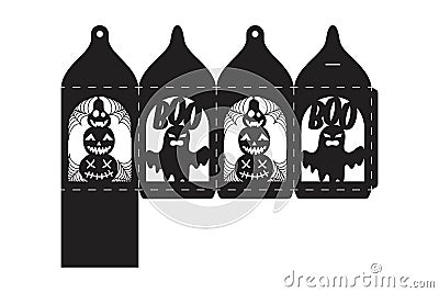 Happy Halloween treat box. Gift party favor box for sweets, candies, small present, bakery. Simple packaging die cut Vector Illustration