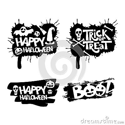 Happy Halloween, Trick or treat, boo isolated quote design elements. Vector holiday illustration. Vector Illustration