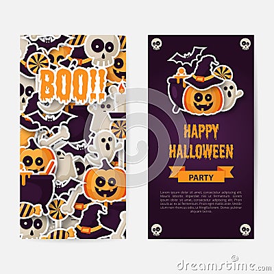 Happy Halloween two sides poster, flyer or menu design. Vector Illustration