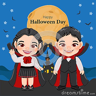 Happy Halloween with Vampire couple vector Vector Illustration