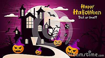 Happy Halloween vector witch castle background Vector Illustration