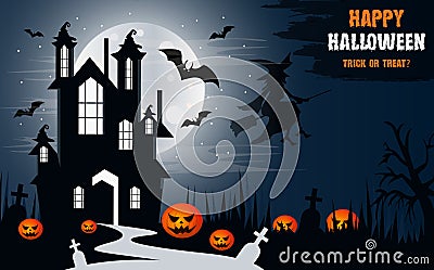 Happy Halloween vector witch castle poster design Vector Illustration