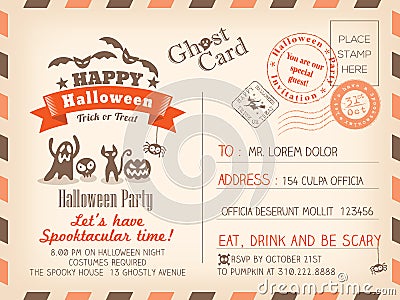 Happy Halloween Vintage Postcard invitation background design Vector Illustration