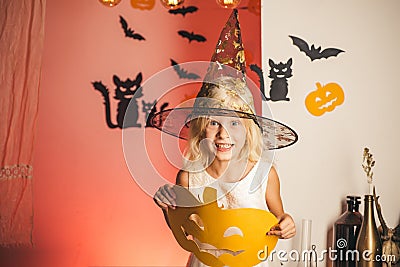 Happy Halloween on the World. Horror faces. Happy halloween. Happy Halloween Quotes for Spooky Fun. Magic hat. Trick or Stock Photo