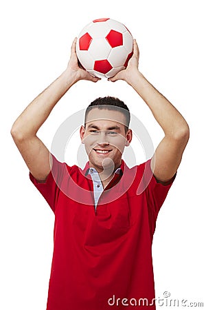 Happy handsome holding soccer ball Stock Photo