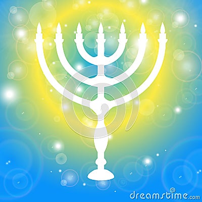 Happy Hanukkah background. Candlestick - Hanukkah. Candle on a black background with light effects. Vector illustration Vector Illustration