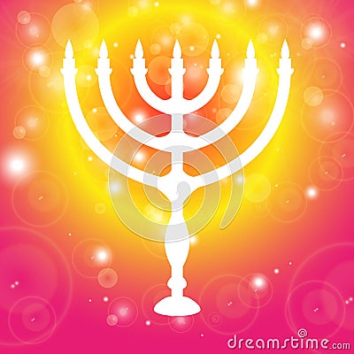 Happy Hanukkah background. Candlestick - Hanukkah. Candle on a black background with light effects. Vector illustration, contains Stock Photo