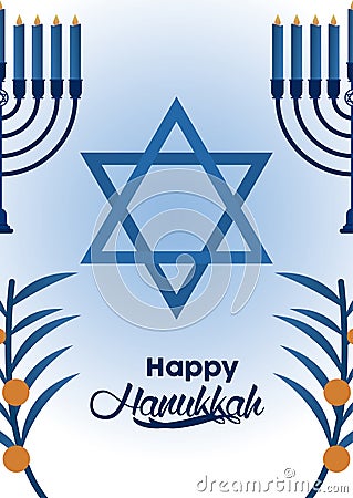 Happy hanukkah celebration with jewish star and candelabrums Vector Illustration