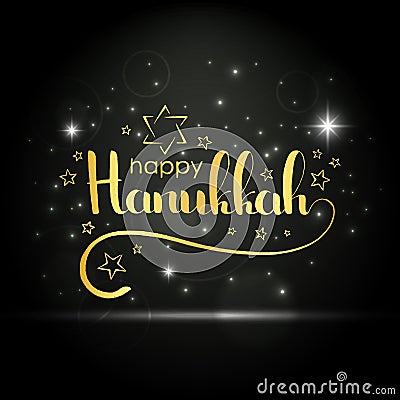 Happy Hanukkah golden handwritten lettering Vector Illustration