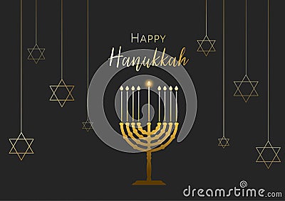 Happy Hanukkah Greeting card with menorah candles and David stars. Vector illustration for Jewish holidays Vector Illustration