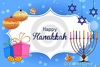 Happy Hanukkah for Israel Festival of Lights celebration Vector Illustration