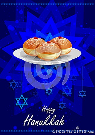 Happy Hanukkah for Israel Festival of Lights celebration Vector Illustration