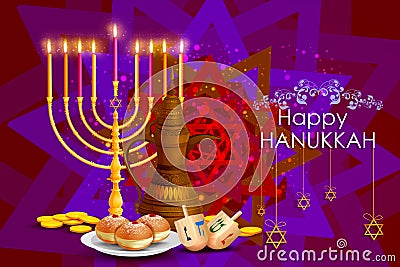 Happy Hanukkah for Israel Festival of Lights celebration Vector Illustration