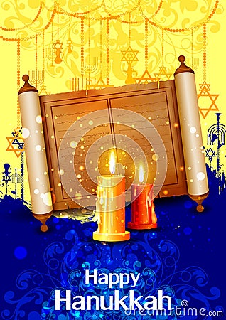 Happy Hanukkah for Israel Festival of Lights celebration Vector Illustration