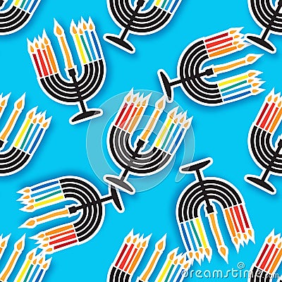 Happy Hanukkah seamless pattern with Menorah Cartoon Illustration