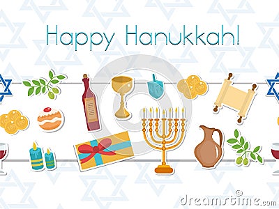 Happy Hanukkah seamless poster. greeting card, flyer, invitation. Vector Illustration