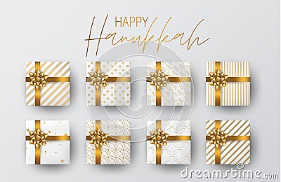 Happy Hanukkah. Traditional Jewish holiday celebration. Chankkah banner background design concept. Judaic religion decor - gift bo Vector Illustration