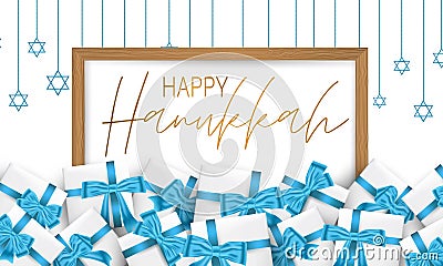 Happy Hanukkah. Traditional Jewish holiday celebration. Chankkah banner background design concept. Judaic religion decor - gift bo Vector Illustration