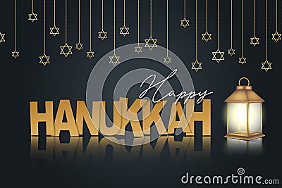 Happy Hanukkah. Traditional Jewish holiday. Chankkah banner background design concept. Judaic religion decor with garland, David s Vector Illustration