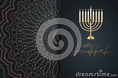 Happy Hanukkah. Traditional Jewish holiday. Chankkah banner, poster or flyer design concept. Judaic religion decor with Menorah, c Vector Illustration