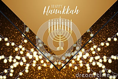 Happy Hanukkah. Traditional Jewish holiday. Chankkah banner, poster or flyer design concept. Judaic religion decor with Menorah, c Vector Illustration