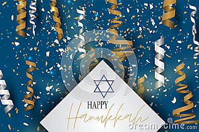 Happy Hanukkah. Traditional Jewish holiday. Chankkah banner or wallpaper background design concept. Judaic religion decor with gol Vector Illustration