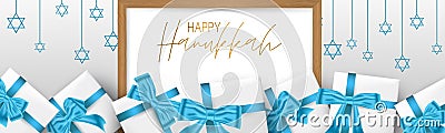 Happy Hanukkah. Traditional Jewish holiday. Chankkah banner or website header background design concept. Judaic religion decor wit Vector Illustration