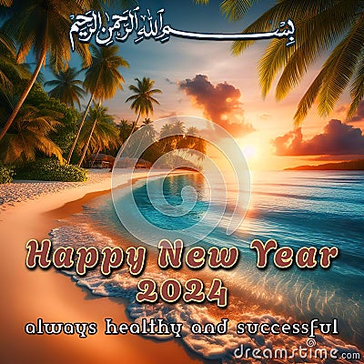 Happy and Healthy – A New Year’s Wish for You, Islamic New Year greetings Stock Photo