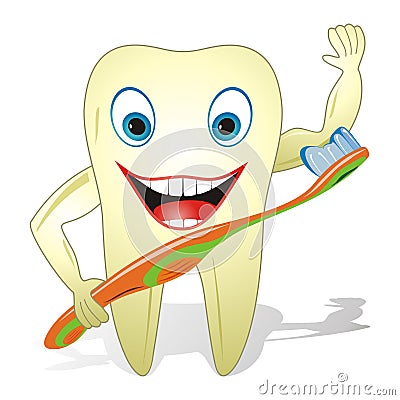 Happy Healthy Tooth With Toothbrush Vector Illustration