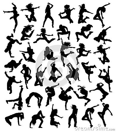 Happy Hip Hop Silhouettes Vector Illustration