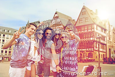 Happy hippie friends taking selfie in frankfurt Stock Photo