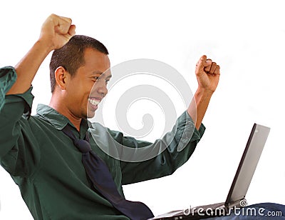 Happy with his accomplish Stock Photo