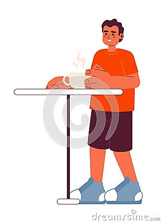 Happy hispanic man in cafeteria semi flat color vector character Vector Illustration