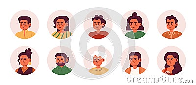 Happy hispanic people semi flat colour vector character heads pack Vector Illustration