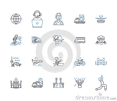 Happy hobbies line icons collection. Dancing, Singing, Painting, Photography, Gardening, Traveling, Cooking vector and Vector Illustration