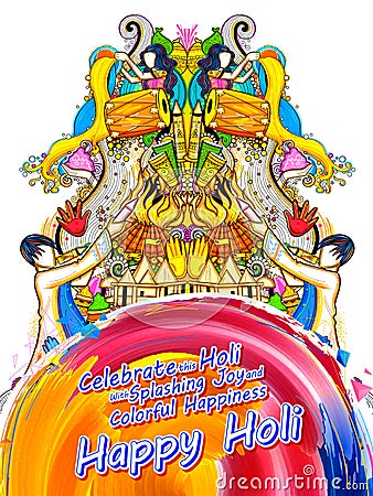 Happy Holi Background for Festival of Colors celebration greetings Vector Illustration