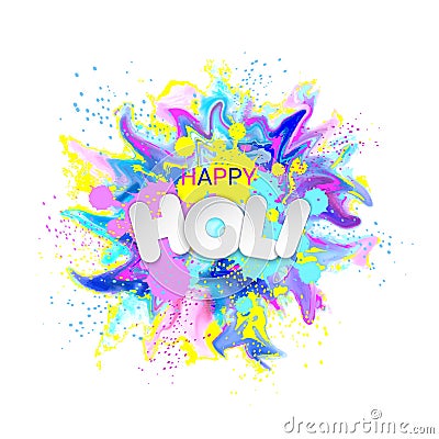 Happy HOLI banner with Colorful Powder Explosion textured splashes, motion ink, watercolor. Hindu, Dhulandi Vector Illustration