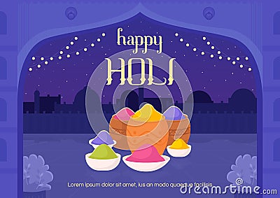 Happy Holi banner flat vector template. Vector Illustration